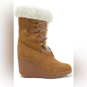 Chloé Shearling-Trimmed Suede Wedge Boots